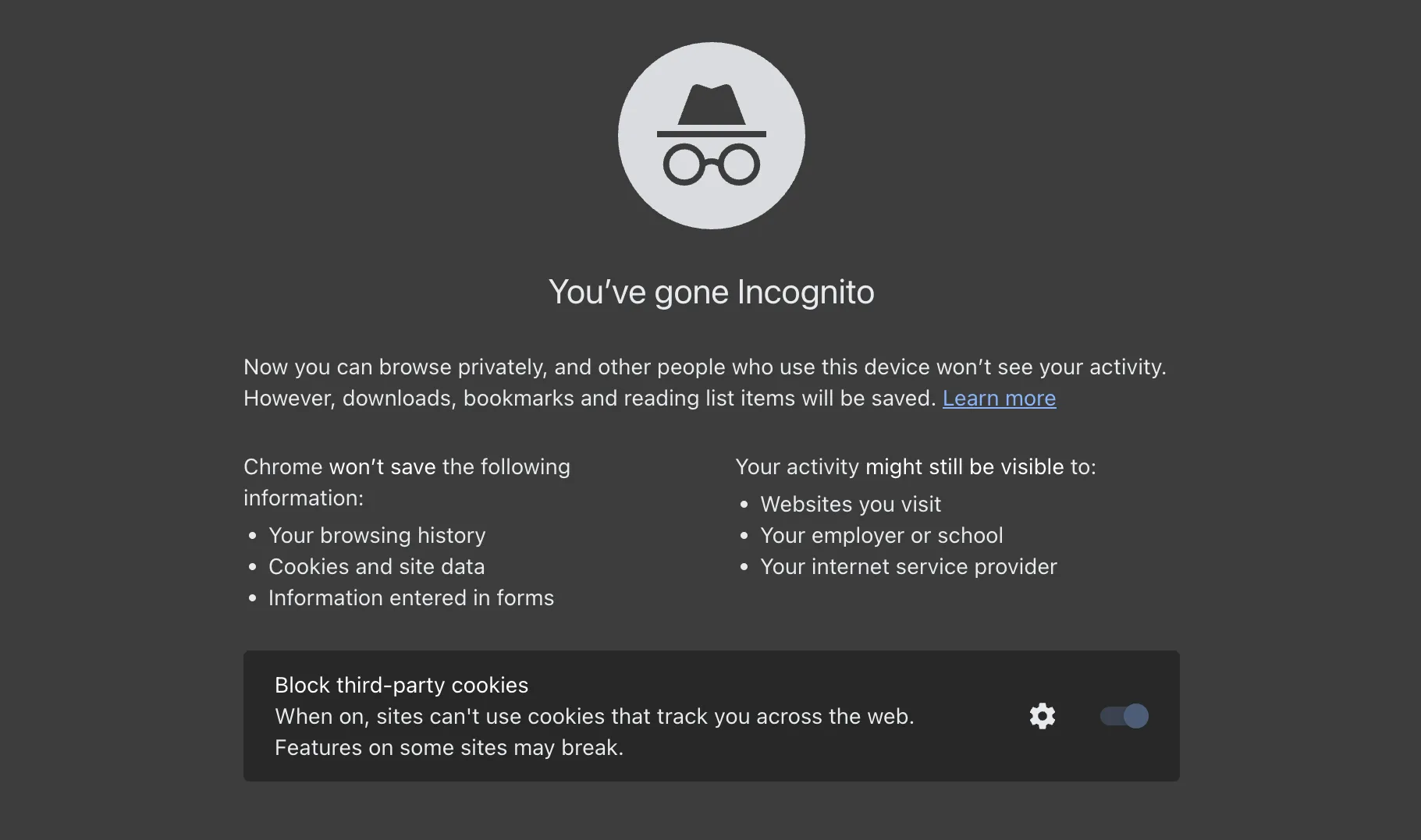 Google Chrome Incognito mode Google Chrome tab in Incognito mode